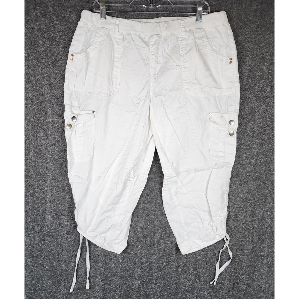 C Est 1946 Capri Pants Womens 14/16W Classic White Cargo Tie Cuff Relaxed